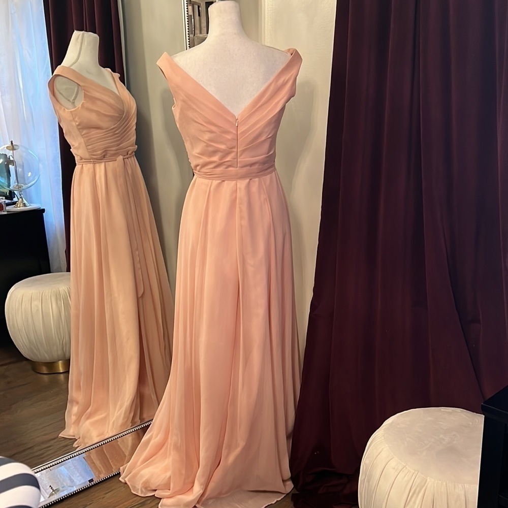 Angelina Faccenda Blush Off The Shoulder Gown Size 14 - Picture 5 of 11